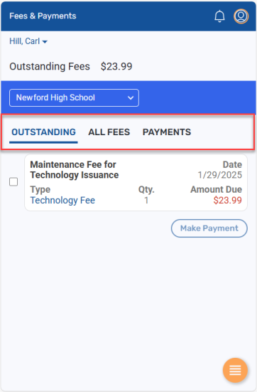 Fees & Payments screen